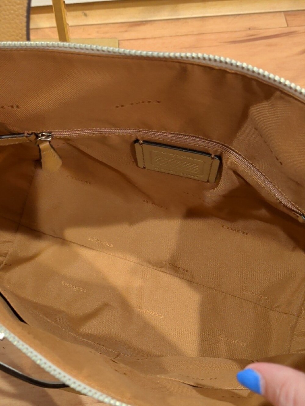 Coach Cream Tote with Pink Floral Print and Tan Leather Tag - Picture 9 of 17